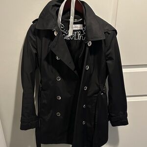 Calvin Klein Black Trench Coat with Silver Buttons